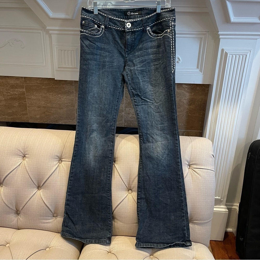 BO: Cello Womens Juniors Denim Bootcut Jeans Sz 11 Rhinestone Pockets Low-Rise